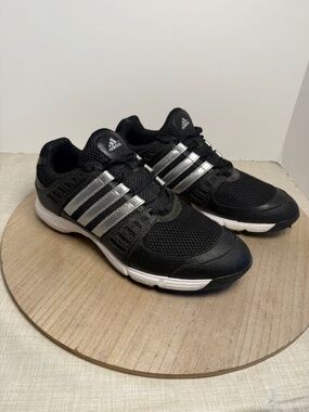 Adidas Traxion Golf Shoes Mens 10.5 Black Silver Soft Spike Lace Up